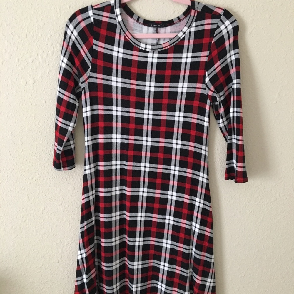 Plaid red, white, and black dress
